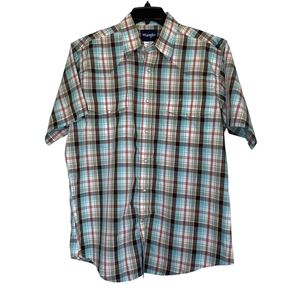 Wrangler Men’s Sz L Plaid Pearl Snap Short Sleeve Shirt Button Up